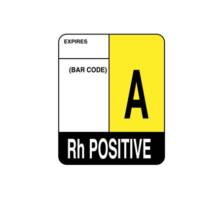 Nevs Label, A Rh Positive 2" x 1-5/8" White w/Yellow & Black LBB-20
